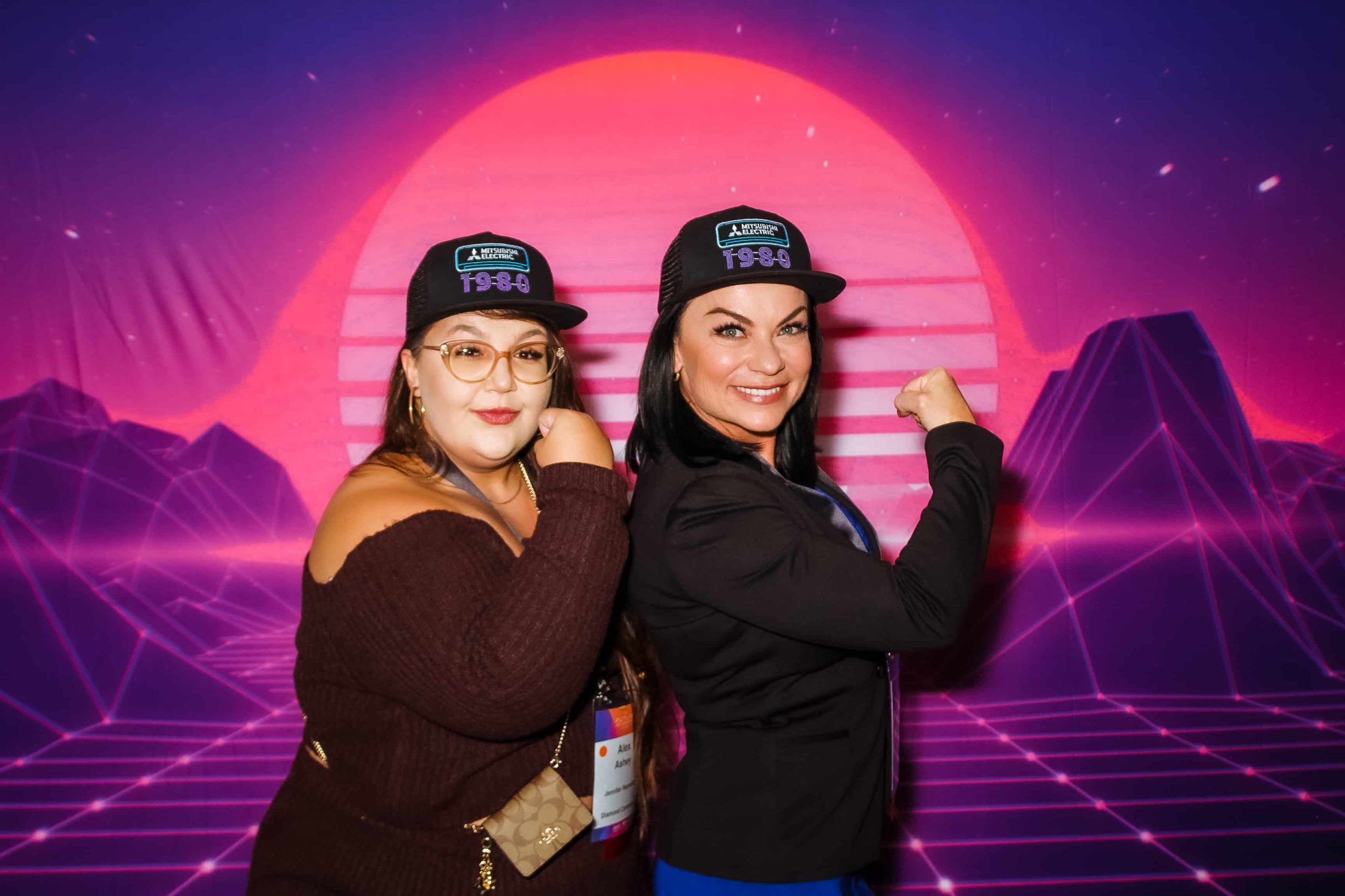 Charlotte Photo-Booth-nineties -Backdrop two women posing for a picture at a 90s throwback them photobooth event